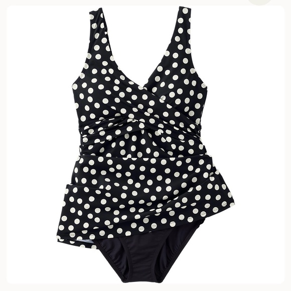 Lands' End Black and White One Piece Swimwear with Polka Dots - Picture 5 of 7
